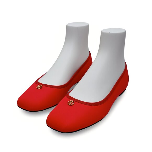 Bally Red Silk Logo Flats 37 EU Made in Italy Luxury Designer Footwear